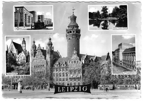 AK, Leipzig, fünf Abb., gestaltet,,1959