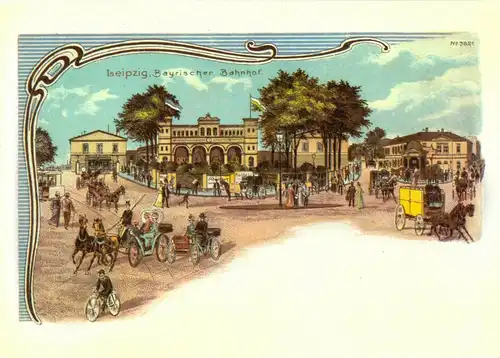 AK, Leipzig, Bayrischer Bahnhof, um 1900, Reprint einer Lithographie, 1984
