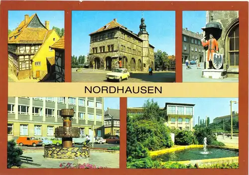 AK, Nordhausen, fünf Abb., u.a. Rathaus, 1990