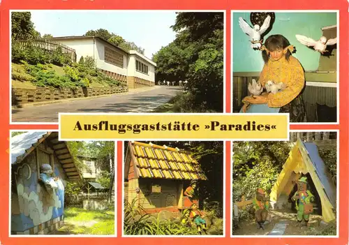 AK, Bernburg Saale, Ausflugsgaststätte "Paradies", fünf Abb., 1986