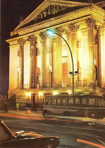 AK, Berlin Mitte, Staatsoper, Nachtansicht, Bus, 1981