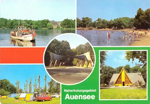 AK, Leipzig, Naherholungsgebiet Auensee, fünf Abb., 1985