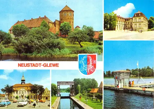 AK, Neustadt-Glewe, fünf Abb. und Wappen, 1983