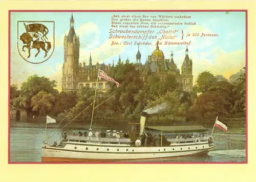 AK, Schwerin, Schraubendampfer Obotrit vor Schloß, um 1910, Reprint 1986