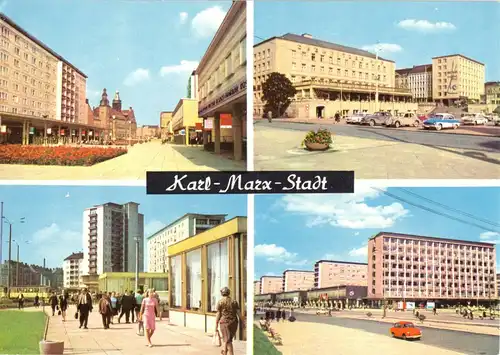 AK, Karl-Marx-Stadt, vier innerstädtische Motive, 1968