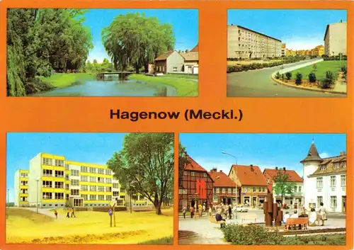 AK, Hagenow Meckl., vier Abb., u.a.Oberschule, 1982