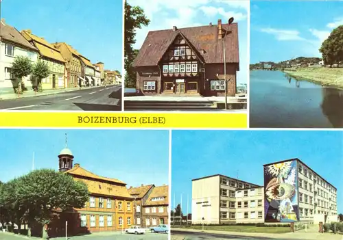 AK, Boizenburg Elbe, fünf Abb., u.a. Schule, 1981
