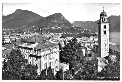 AK, Lugano, TI, Teilansicht Lugano mit Monte Brè, um 1960