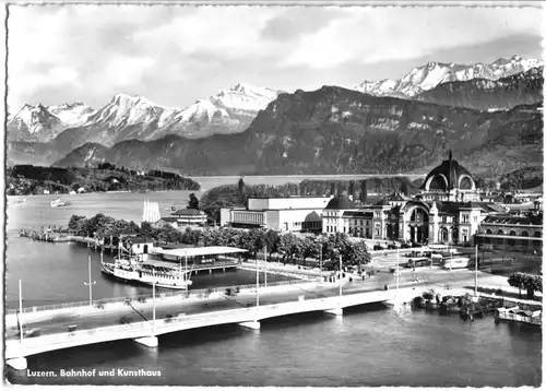 AK, Luzern, LU, Bahnhof und Kunsthaus, um 1965