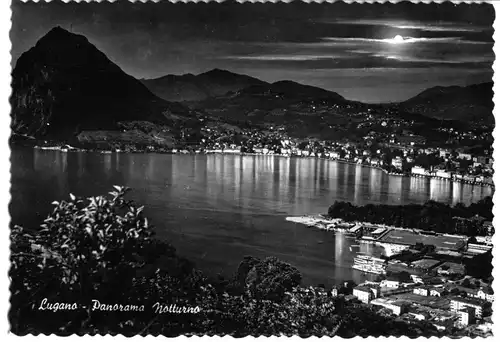 AK, Lugano, TI, nächtliches Panorama, um 1960