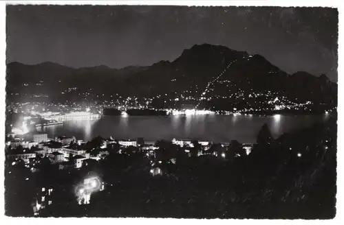 AK, Lugano, TI, Lugano und Monte Brè bei Nacht, um 1960