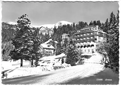 AK, Arosa, GR, Hotels, Winterl. Teilansicht, 1960