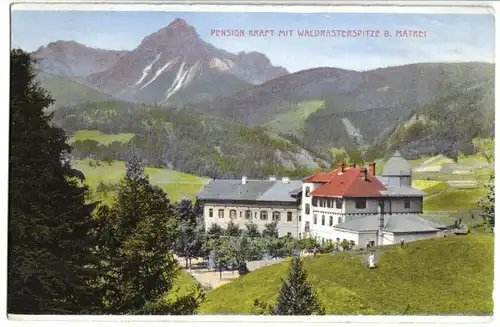 AK, Matrei, Osttirol, Pension Kraft mit Waldrasterspitze, um 1920