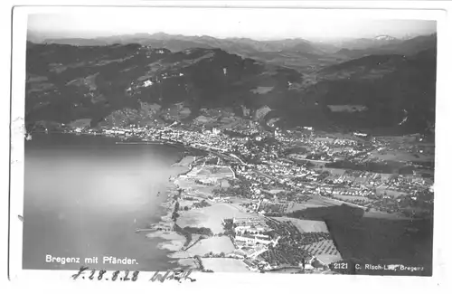 AK, Bregenz, Vorarlberg, Luftbildtotale mit Pfänder, 1928