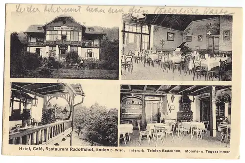 AK, Baden bei Wien, Niederösterreich, Hotel, Café, Rudolfshof, vier Abb., 1929