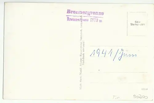AK, Brennergrenze Tirol - Italien, mit Grenzposten und Grenzstein, 1941