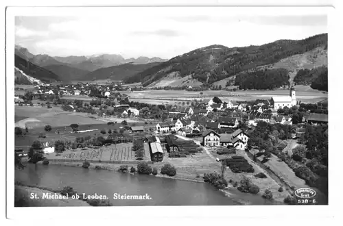 AK, St. Michael ob Leuben, Steiermark, Luftbildtotale, um 1933