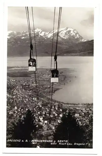 AK, Bregenz, Vorarlberg, Totale mit Pfänderbahn gegen Säntis, 1938