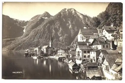 AK, Hallstatt, Oberösterreich, Teilansicht von der Seeseite, 1929