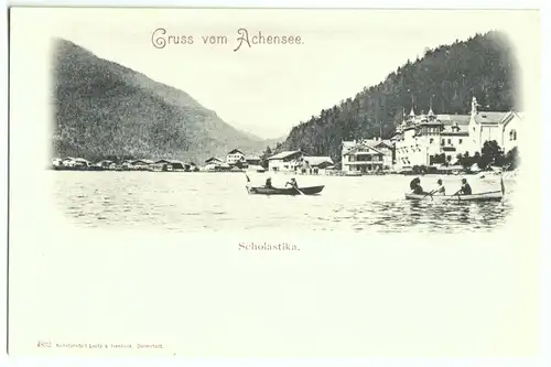 AK, Achensee, Tirol, Hotel Scholstika, Lichtdruck, um 1900