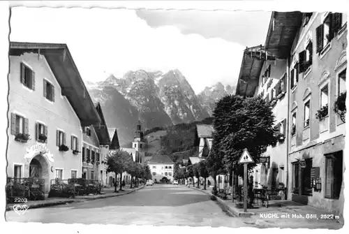 AK, Kuchl, Salzburg, Straßenpartie gegen Hohen Göll, um 1963