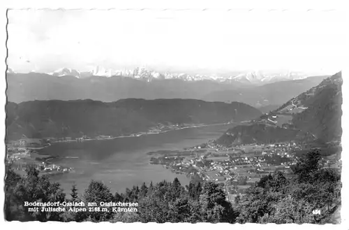 AK, Bodensdorf-Ossiach, Kärnten, Gesamtansicht mit Julische Alpen, 1965