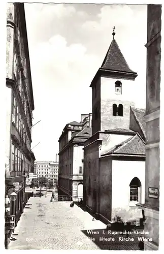 AK, Wien I, Straßenpartie mit Ruprechts-Kirche, um 1962