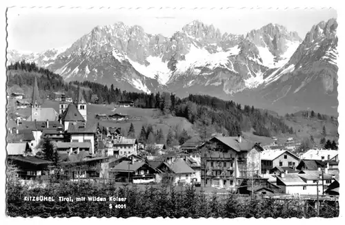 AK, Kitzbühel, Tirol, Teilansicht gegen Wilden Kaiser, um 1963