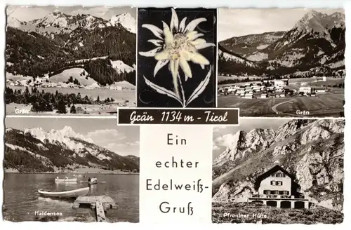 AK, Grän Tirol, vier Abb. und Edelweiß, 1966