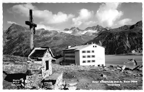 AK, Silvretta, Bieler Höhe, Vorarlberg, Hotel Silvrettasee, um 1962