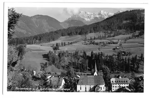 AK, Fieberbrunn, Tirol, Teilansicht mit Loferer Steinberge, um 1962