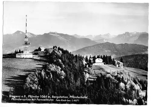 AK, Bregenz Vorarlberg, Pfänder mit Fernsehturm, Pfänderhotel u Bergstation 1965