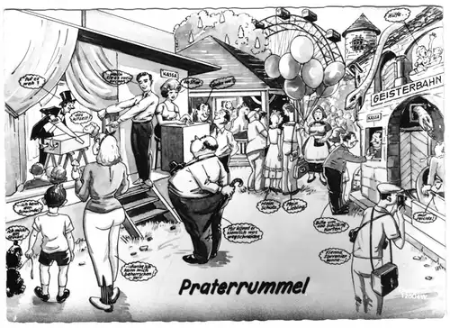 AK, Wien, Praterrummel, Humoristische Karrikatur, um 1970