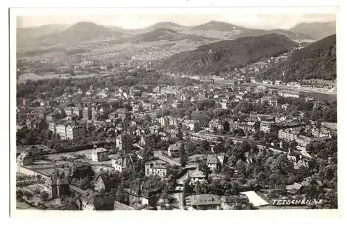 AK, Tetschen, Děčín, Luftbildansicht, Echtfoto, um 1938