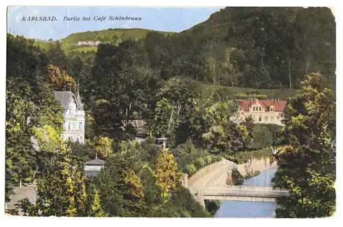 AK, Karlsbad, Karlovy Vary, Partie bei Café Schönbrunn, 1926