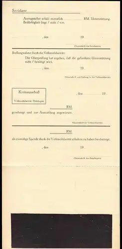 Antrag auf Geldspenden bei der Volkssolidarität Thüringen, blanko, um 1948