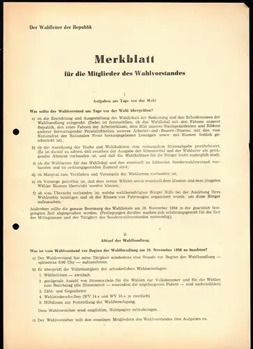 Volkswahl, DDR 1958, Merkblatt für die Mitglieder des Wahlvorstandes
