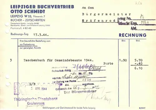 Rechnung, Leipziger Buchvertrieb Otto Schmidt, 17.3.44