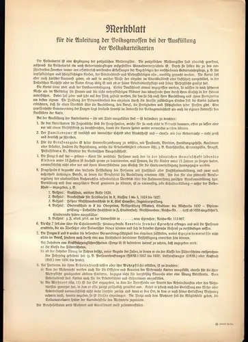Merkblatt für die Anleitung der ... b. d. Ausfüllung der Volkskarteikarten, 1938