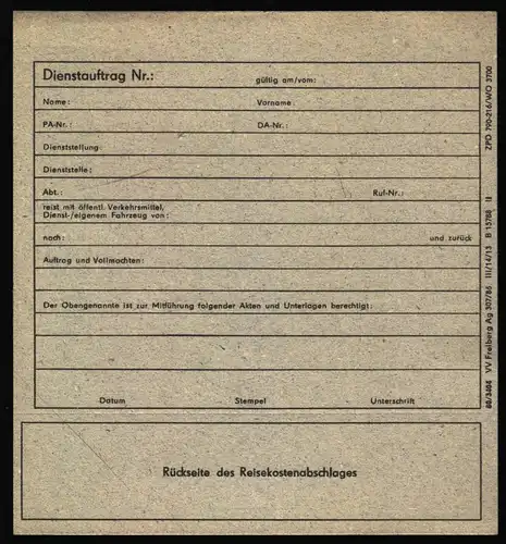 zwei Dienstreiseaufträge aus DDR-Zeiten, rückseitig Reisekostenabrechnung, 1978