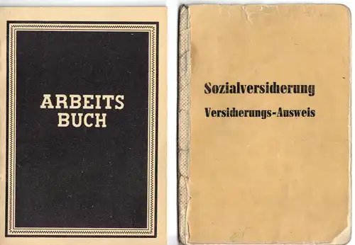 Konglomerat von Dokumenten eines Arbeitslebens, u.a. Arbeits- und SV-Buch, 49-80