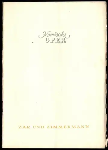 Theaterprogramm, Komische Oper Berlin, Zar und Zimmermann, 1953