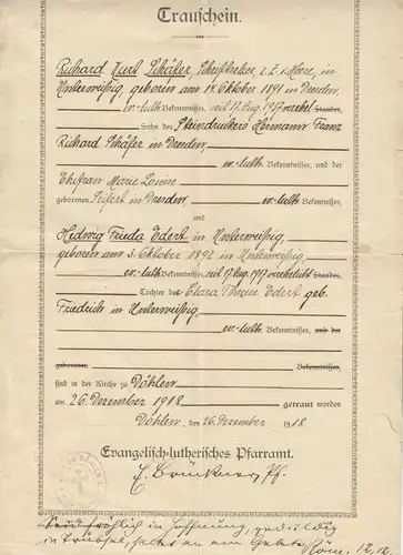 Konglomerat von zehn Personenstandsurkunden Raum Dresden / Freital, 1917-56