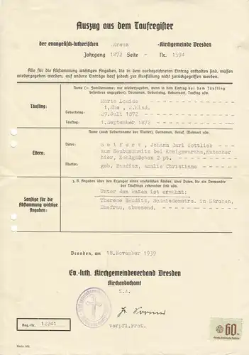 Konglomerat von zehn Personenstandsurkunden Raum Dresden / Freital, 1917-56