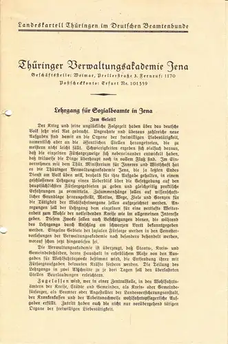 Lehrplan eines Lehrgangs der Thür. Verwaltungsakademie Jena f. Sozialbeamte 1926