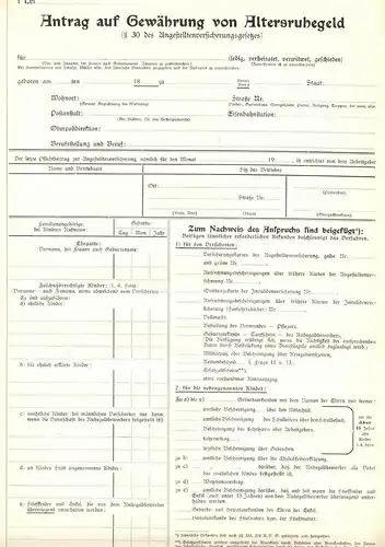 Formular, Antrag auf Gewährung von Altersruhegeld, 1928, blanko