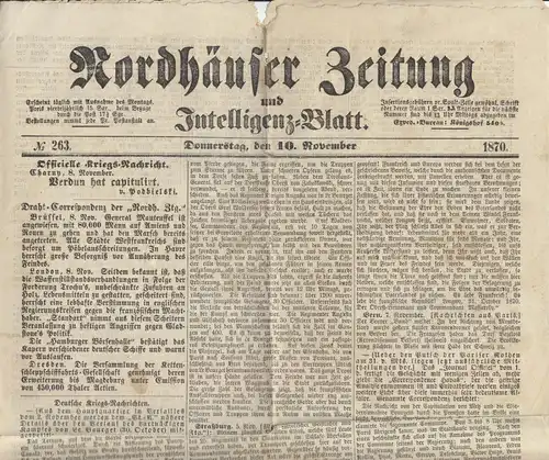 Nordhäuser Zeitung und Intellegenz-Blatt, Donnerstag, den 10. November 1870