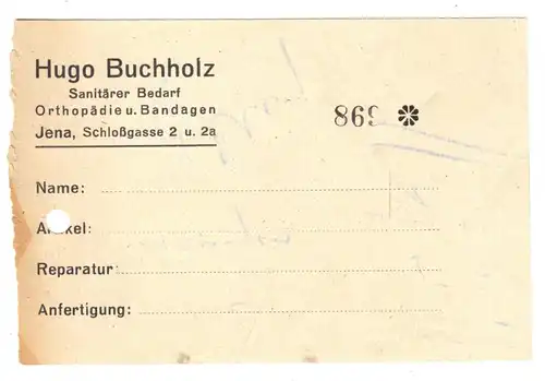 drei Quittungen, Fa. Hugo Buchholz, Orthopädiehandlung, Jena, 1946/47