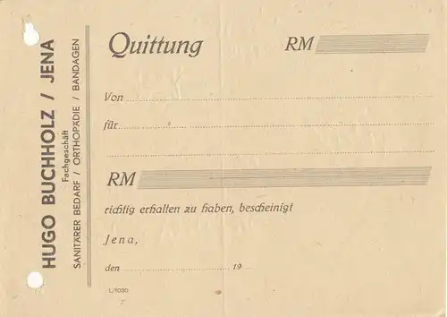 drei Quittungen, Fa. Hugo Buchholz, Orthopädiehandlung, Jena, 1946/47