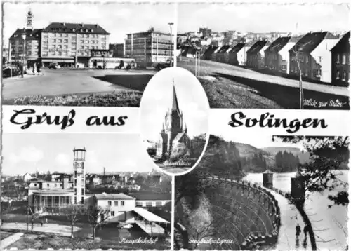 AK, Solingen, fünf Abb., u.a. Bahnhof, 1959